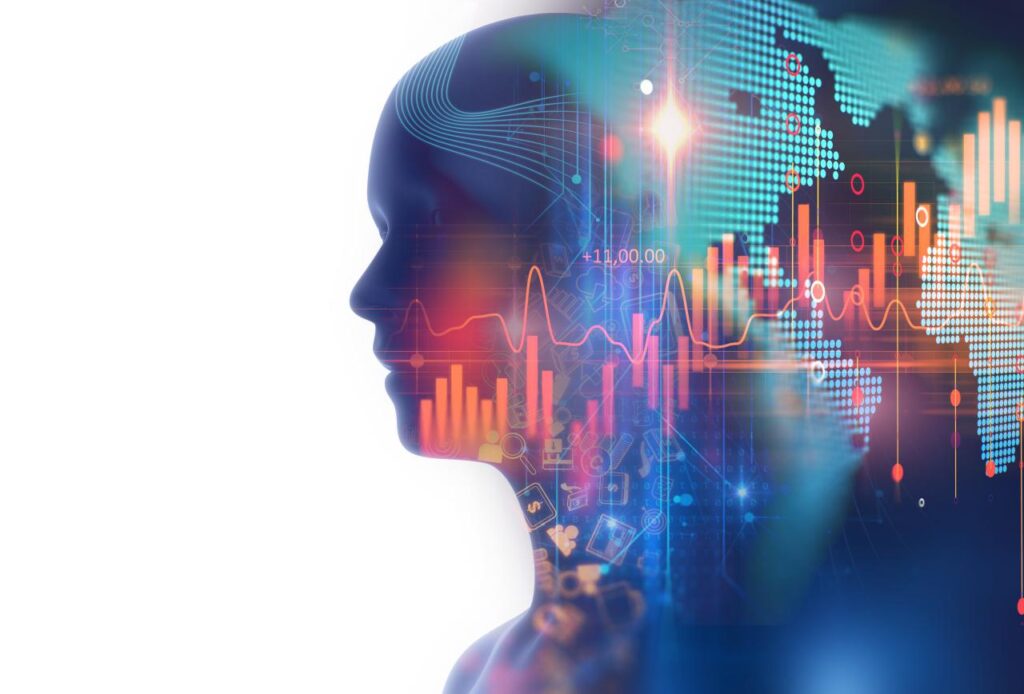 digital technology skills and algorithms represented as a virtual human