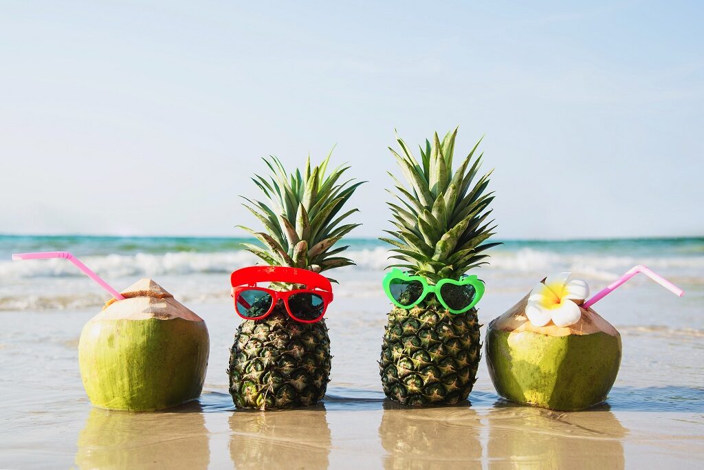 Coconuts and pineapples enjoy holiday time thanks to a shorter working week. 