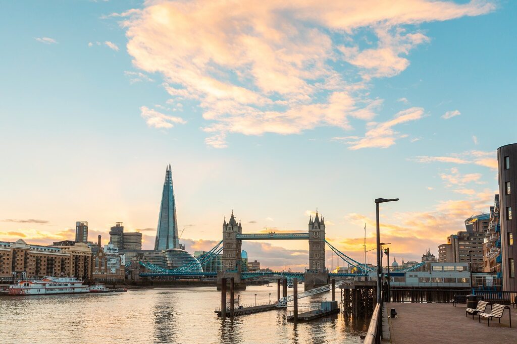 A view of the Shard and Tower Bridge in London, which could be cleaner and less congested thanks to fewer working hours
